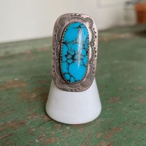 Gorgeous Old Pawn Sterling Silver & Turquoise Large Stone Ring